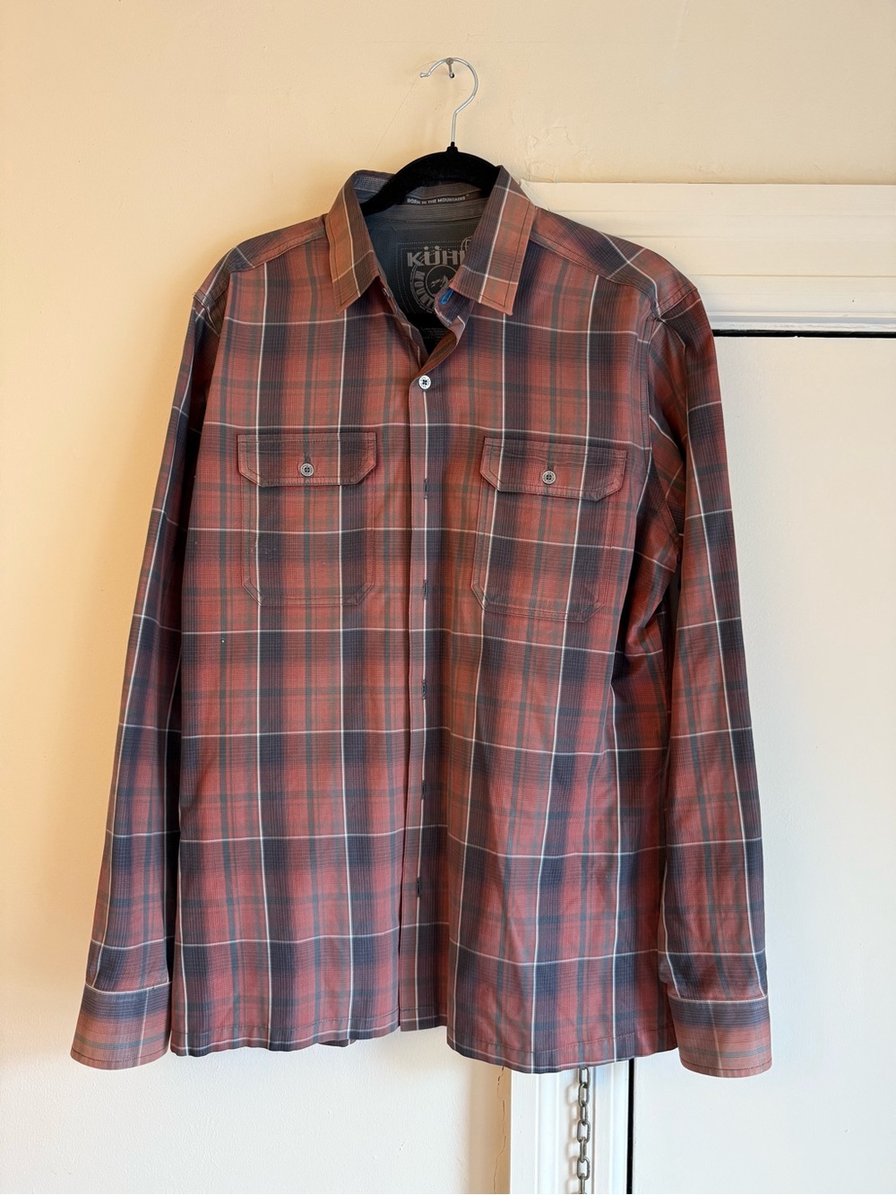 Kuhl Men's Plaid Button-Down Shirt in Rust and Navy